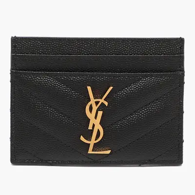 Authentic Saint Laurent Cassandre Black Matelasse Leather Card Holder