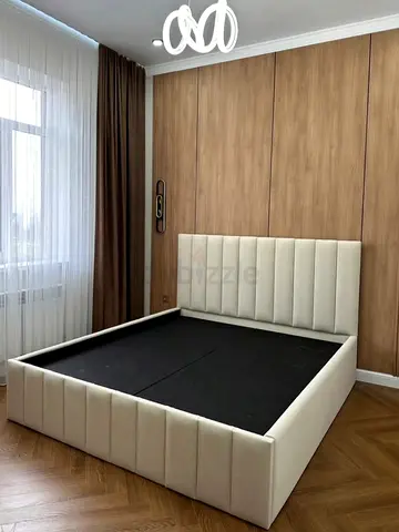 Beige Upholstered customize Double Bed Frame with Padded Headboard
