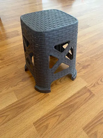 Small Plastic Wicker-Style Step Stool / Side Stool - Dark Brown