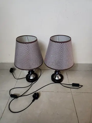 Pair of bedside table lamps with patterned shades
