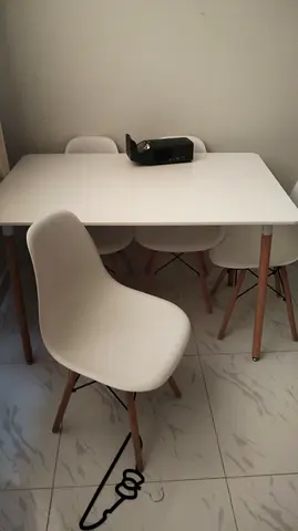 White Scandinavian Dining Table with 4 Chairs - Good Condition