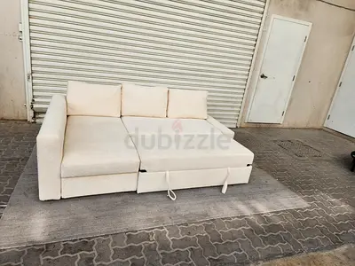 Beige L-shaped Convertible Sofa Bed with Storage -