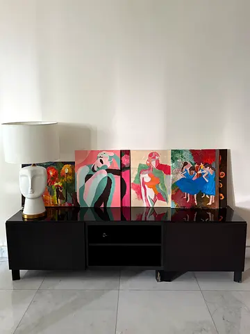 Modern low TV cabinet / media console in dark wood