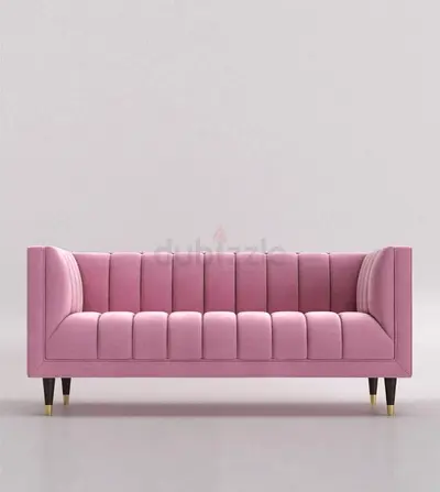 Pink Velvet 3-Seater Sofa — Modern Channel-Tufted Design