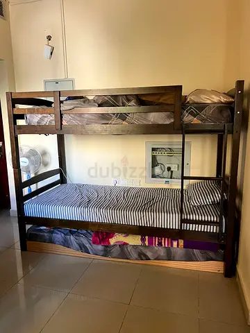 Solid Wood Bunk Bed - Dark Finish, Good Condition