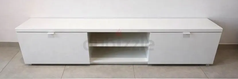 Low White TV Cabinet / Entertainment Unit with Shelves