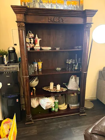 Original Solid Dark Wood Antique-Style Bookcase / Display Cabinet