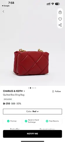 Charles  Keith Quilted Red Box Sling Bag