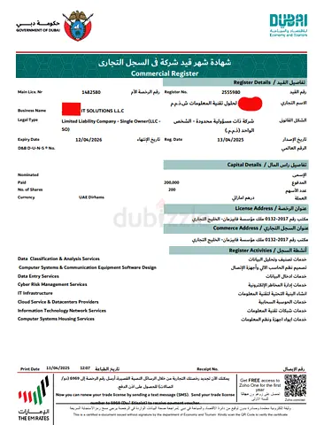 IT Solutions LLC Commercial Trade License (Company Registration Document)