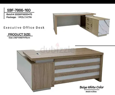 Executive L-shaped Office Desk with Storage (Beige White) - 160cm