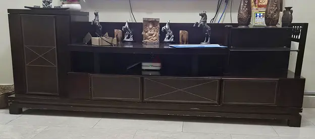 Dark Wood Entertainment TV Unit with Storage Cabinets