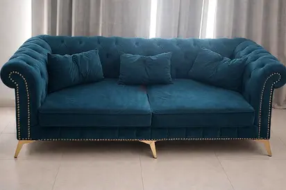 Teal Velvet 3-Seater Chesterfield Sofa with Gold Legs