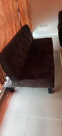 Tufted Dark Brown Velvet Sofa (Good Condition)