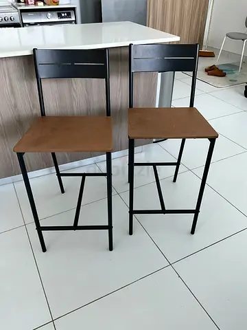 Ikea Pair of Metal Frame Bar Stools with Wooden Seats