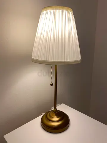 Brass Table Lamp with Pleated White Shade