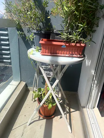 Small White Folding Balcony Table — Compact Outdoor Table