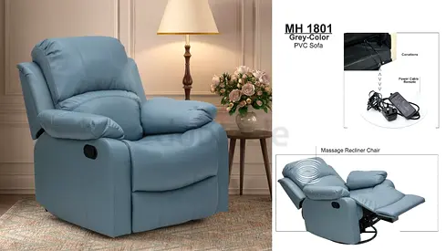 Light Blue PVC Massage Recliner Chair - Single Seater