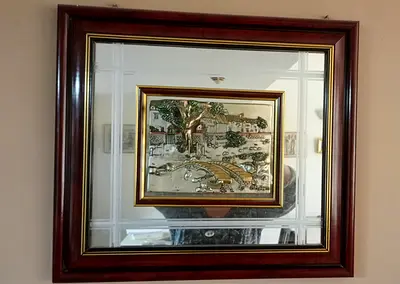 Framed Handmade  Embossed Decorative Wall Art with Wooden Mirror Frame