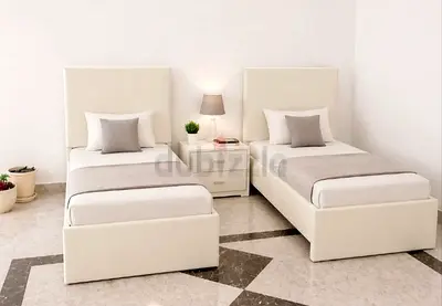 Staylish Modern Single Beds with Headboards in Cream Upholstery With Mattress