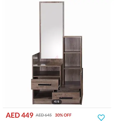 Wooden Dressing Table with Mirror and Drawers - Grey Finish