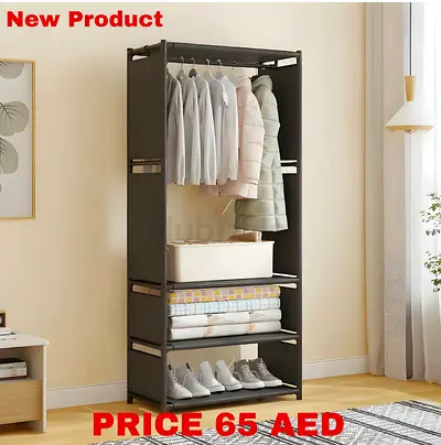 Open Wardrobe Rack with Shelves and Hanging Rail - Compact Storage Unit