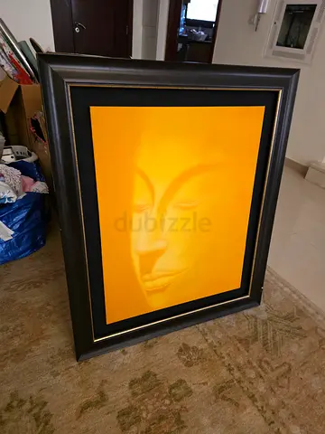 Framed balinese Yellow Serene Face Painting — Large Wall Art