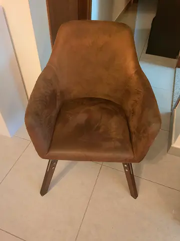 Brown Upholstered Accent Chair with Wooden Legs - Good Condition