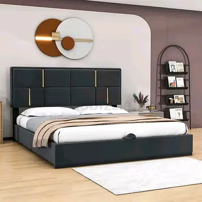 Modern Upholstered Platform Bed with Padded Headboard (Queen/King options)