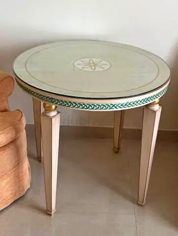 Round Vintage Painted Side Table with Inlay Detail