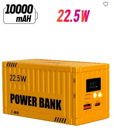 22.5W Fast Charging Mini Container Portable Power Bank 10000mAh Digital Display Dual LED Light