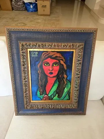 Framed Colorful Expressionist Portrait Painting (Signed)