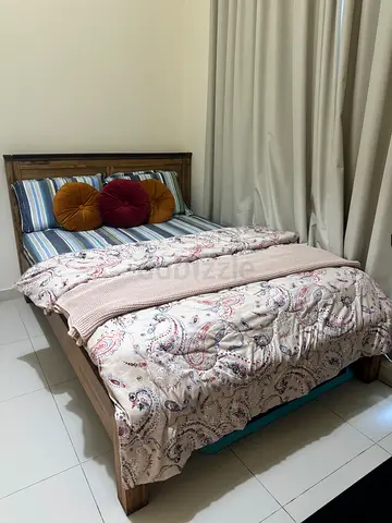 Wooden Double Bed with Cloud foam Mattress and Bedding - Great Condition
