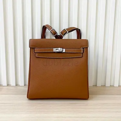 Hermes kelly Ado Classic Tan Leather Backpack with Silver Turn-Lock Closure