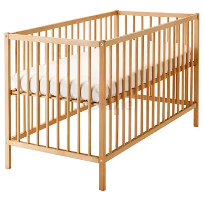 Solid Wood Baby Crib with Mattress - Natural Finish
