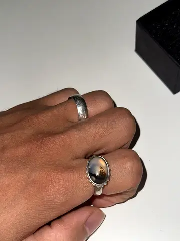 Sterling Silver Agate Oval Statement Ring (with simple silver band included)