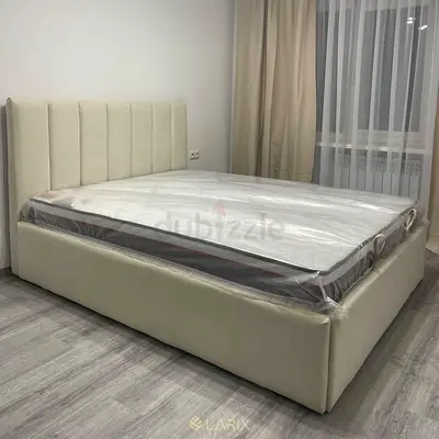 Queen upholstered bed frame (light beige)