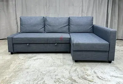 Grey L-shaped Sofa Bed with Storage — Right Chaise