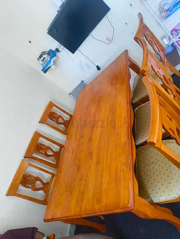 Solid Wood Dining Table with 8 Chairs - Good Condition