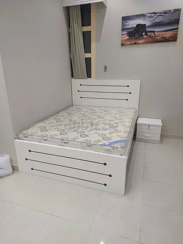 White Double Bed with Headboard and Storage - 120x190 cm