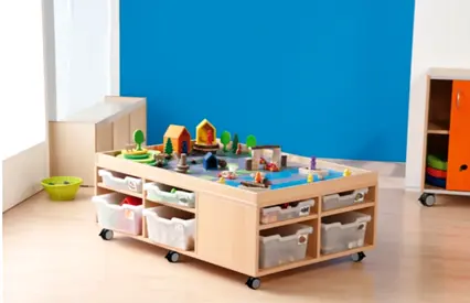Wooden movable Play Table with Storage Accessories