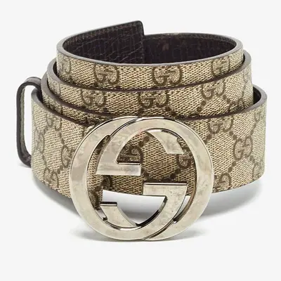 Gucci Beige/Brown GG Supreme Canvas Interlocking G Buckle Belt 105CM