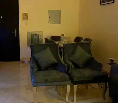 3 seater sofa with Pair of Velvet Accent Chairs — Dark Gray greenish, Good Condition