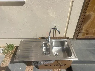 Stainless Steel Double Bowl Kitchen Sink with Drainer and Faucet