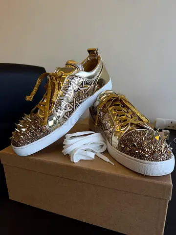 Christian Louboutin Louis Junior Pik Pik Strass Light Gold EU 47