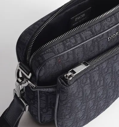 Black Dior Oblique Canvas Double Compartment Crossbody Bag