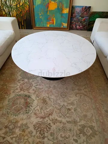Round white marble coffee table — modern centre table