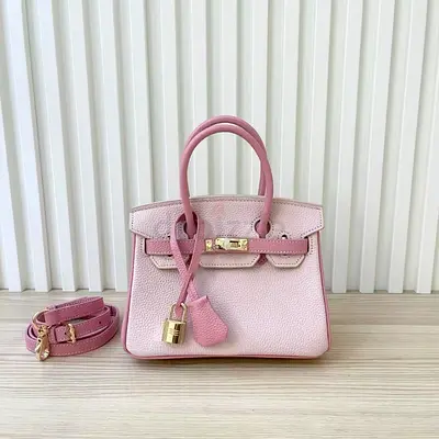 Small Pink Leather Top-Handle Handbag with Shoulder Strap