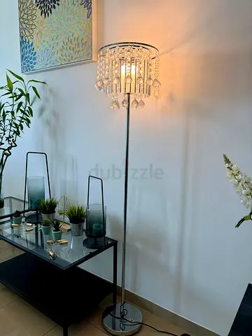Crystal Beaded Floor Lamp with Chrome Stand - Elegant Living Room Light