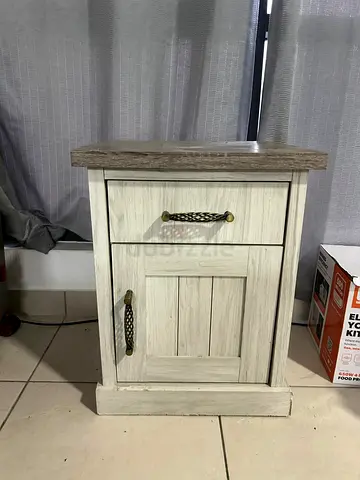Pair of small wooden bedside cabinet with drawer and door - light oak finish