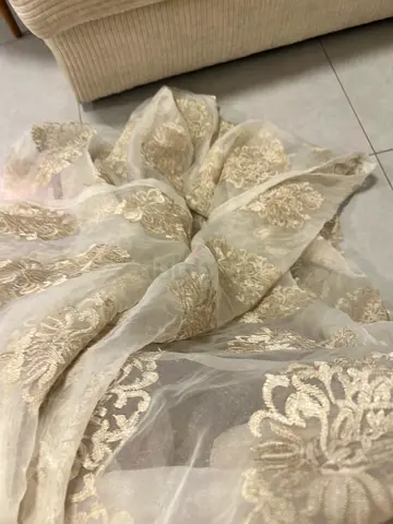 Sheer embroidered gold curtain panel - gently used